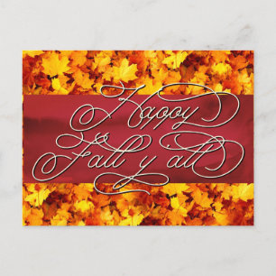   Elegant Cosy Autumn Vibes Quote Happy Fall Y'all Postcard