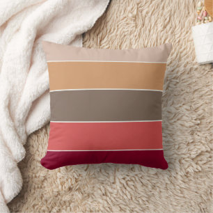 Elegant Cosy Coral Camel Brown Stripe Pattern Fall Cushion