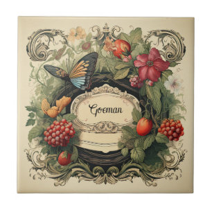 Elegant Cottagecore Garden Berries Personalized Tile