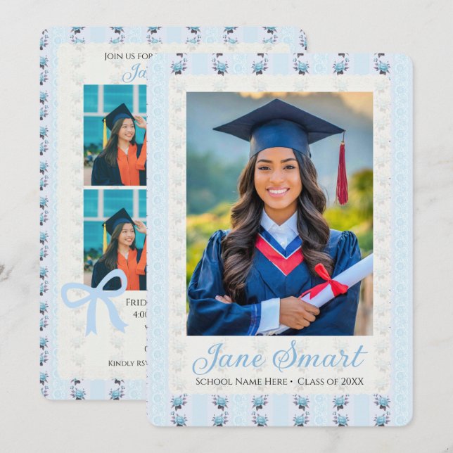 Elegant Cottagecore Graduation Announcement (blue) (Front/Back)
