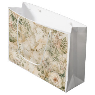 Elegant Cottagecore Marble Botanical Home Decor Large Gift Bag