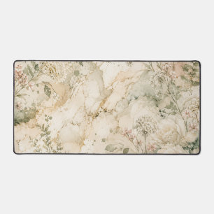 Elegant Cottagecore Marble Botanical technic  Desk Mat