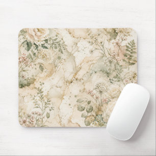 Elegant Cottagecore Marble Botanical technic  Mouse Mat