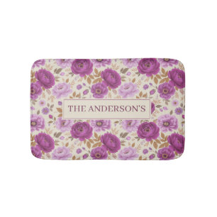 Elegant Cottagecore Purple Floral Bath Mat