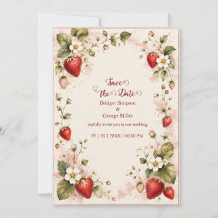 Elegant cottagecore Strawberry Wedding Floral Bord Invitation
