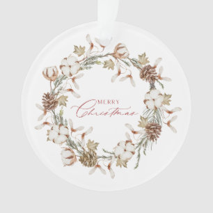 Elegant Cotton and Pinecone Christmas Wreath Ornament