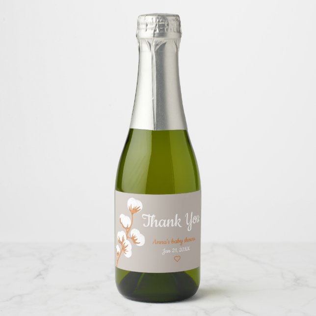 Elegant Cotton Branch “Thank You” Custom  Sparklin Sparkling Wine Label (Front)