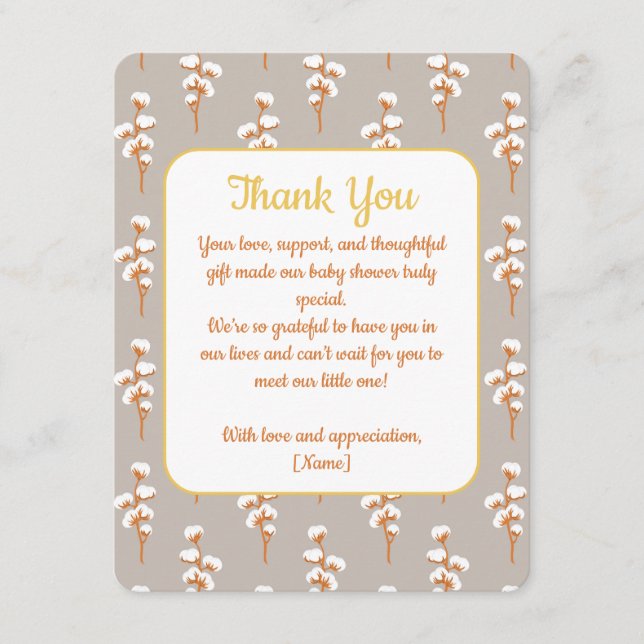 Elegant Cotton Floral Baby Shower Thank You Card (Front)