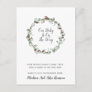 Elegant Cotton Greenery Frame Pregnancy  Announcement Postcard