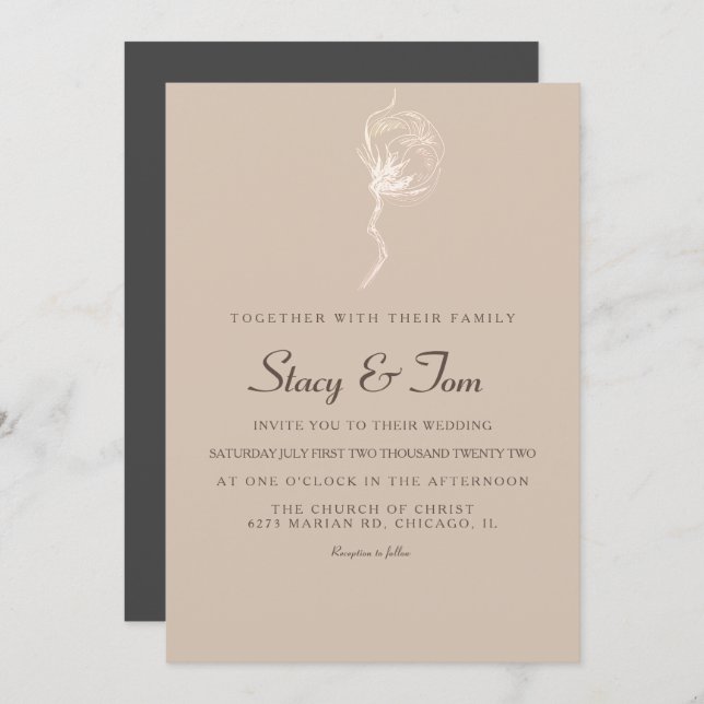 Elegant Cotton Plant Rustic Wedding Invitation (Front/Back)