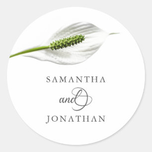 Elegant Cotton White Peace Lily Wedding Classic Round Sticker