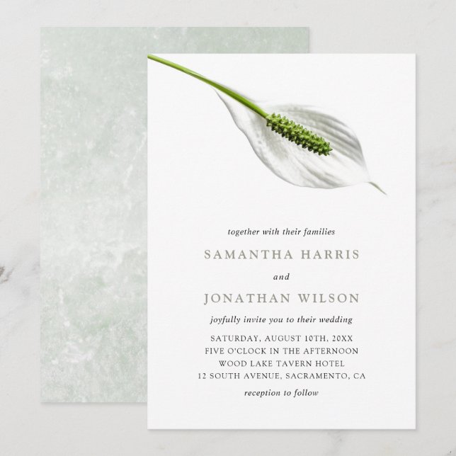 Elegant Cotton White Peace Lily Wedding Invitation (Front/Back)