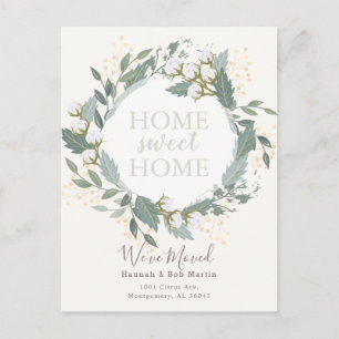 Elegant Cotton Wreath White Moving Announcement Postcard