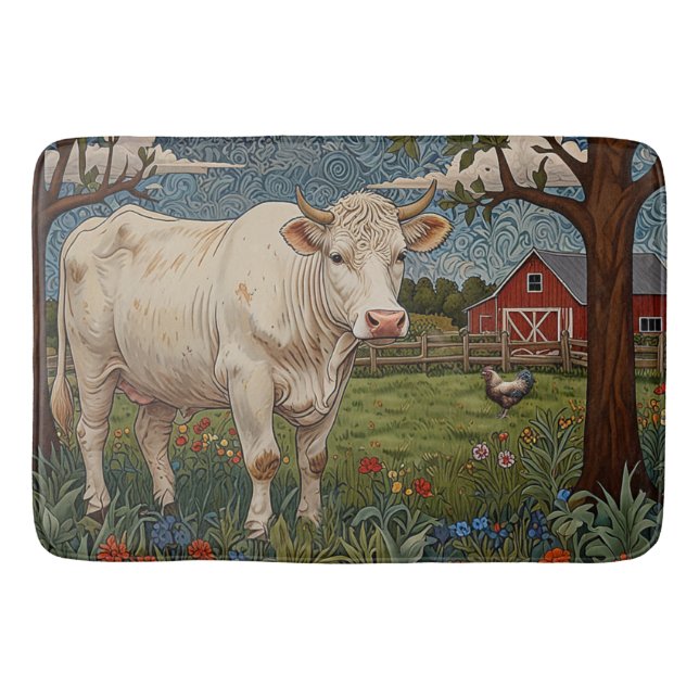 Elegant country chic boho cow farm bath mat (Front)