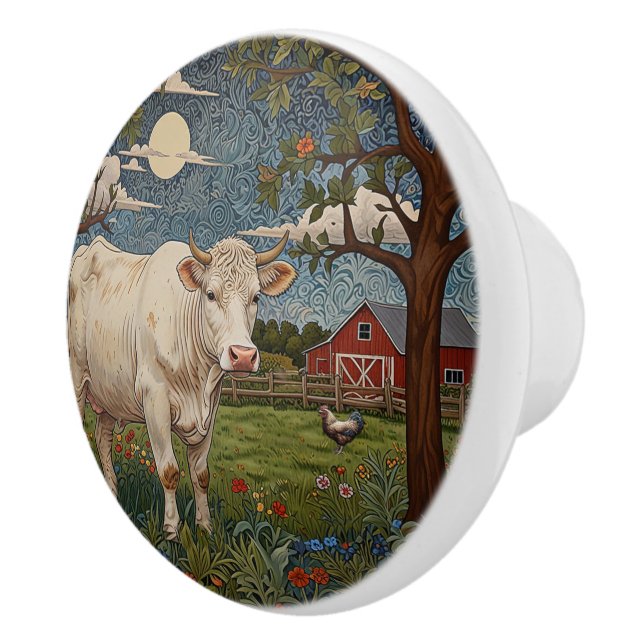 Elegant country chic boho cow farm ceramic knob (Right)