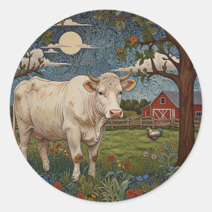 Elegant country chic boho cow farm classic round sticker