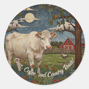 Elegant country chic boho cow farm classic round sticker