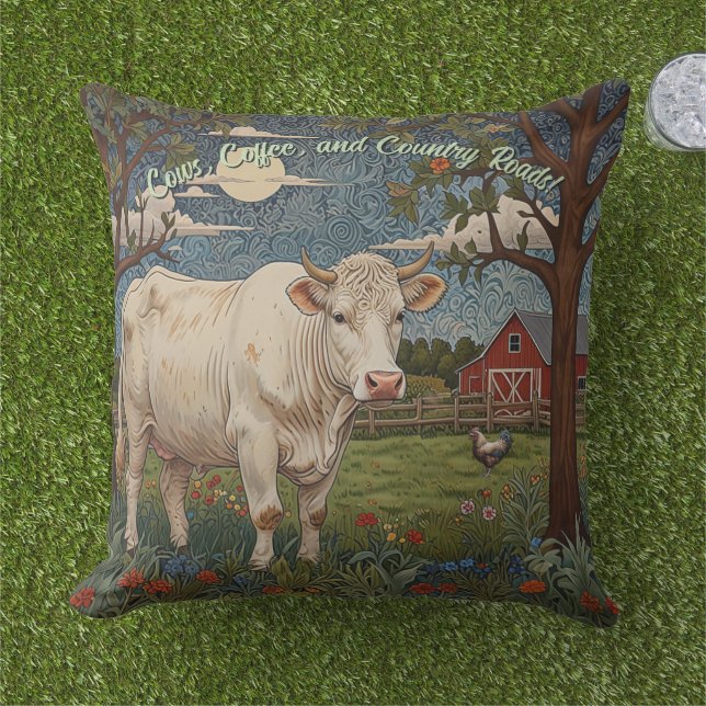 Elegant country chic boho cow farm cushion (Grass)