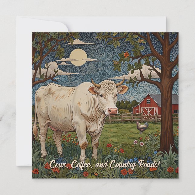 Elegant country chic boho cow farm invitation (Front)