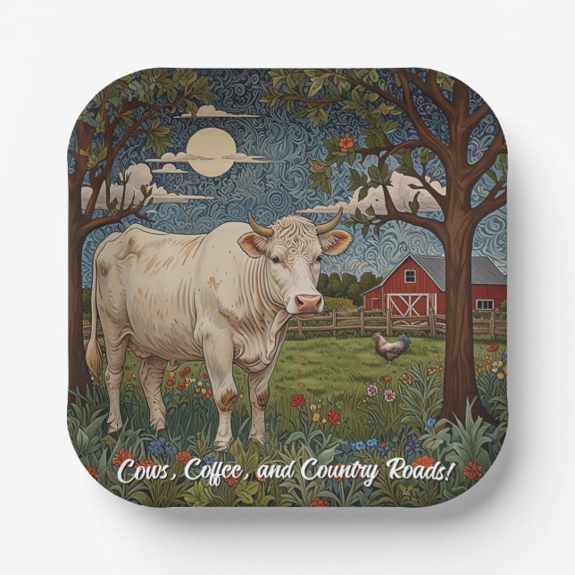 Elegant country chic boho cow farm paper plate (Front)