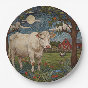 Elegant country chic boho cow farm paper plate