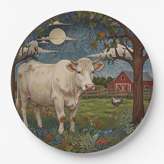 Elegant country chic boho cow farm paper plate (Front)