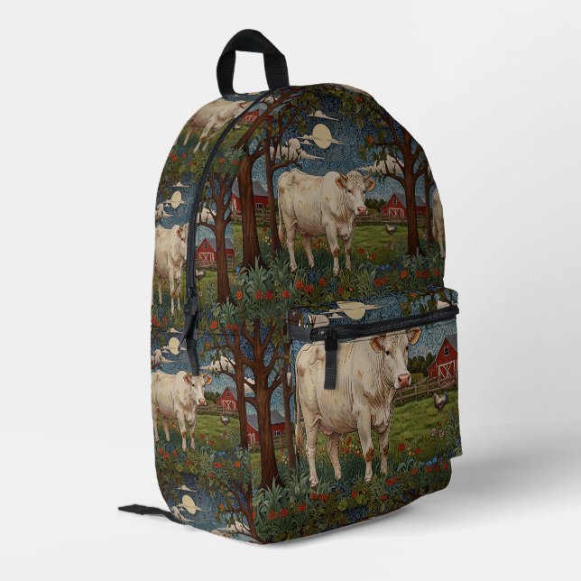 Elegant country chic boho cow farm printed backpack (Back Corner Left)