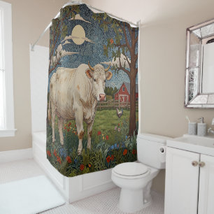 Elegant country chic boho cow farm shower curtain