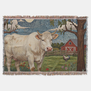 Elegant country chic boho cow farm throw blanket