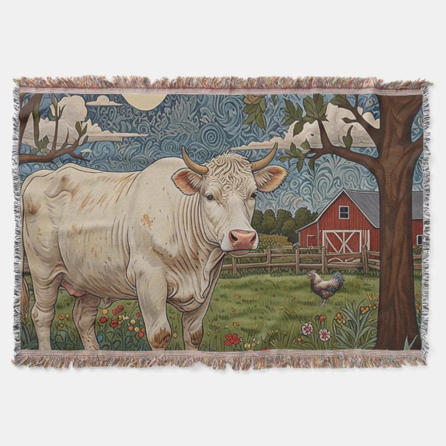 Elegant country chic boho cow farm throw blanket (Front)