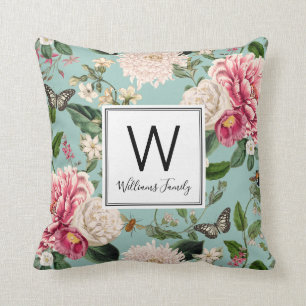Elegant Country Cottage Garden Mint Floral Cushion