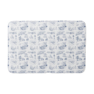 Elegant Country Farmhouse Vintage French Blue Bath Mat