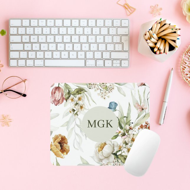 Elegant Country Floral Monogram  Mouse Mat (Creator Uploaded)