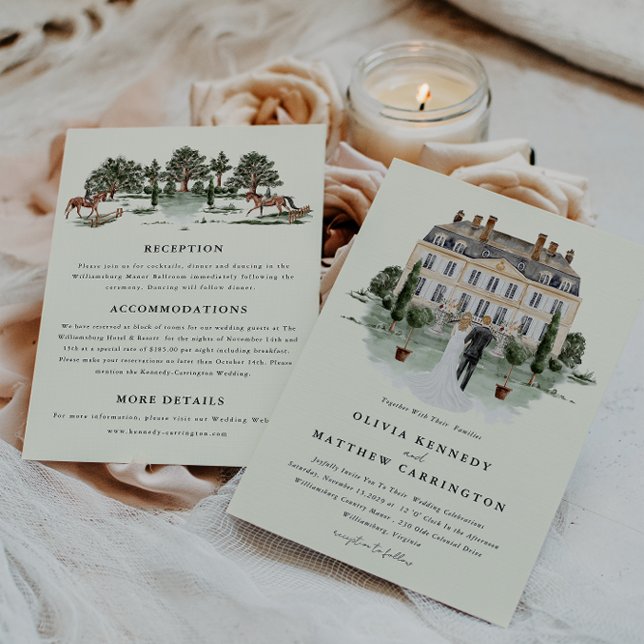 Elegant Country Manor Ranch All in One  Invitation (Elegant Ranch Wedding All in One Invitation)