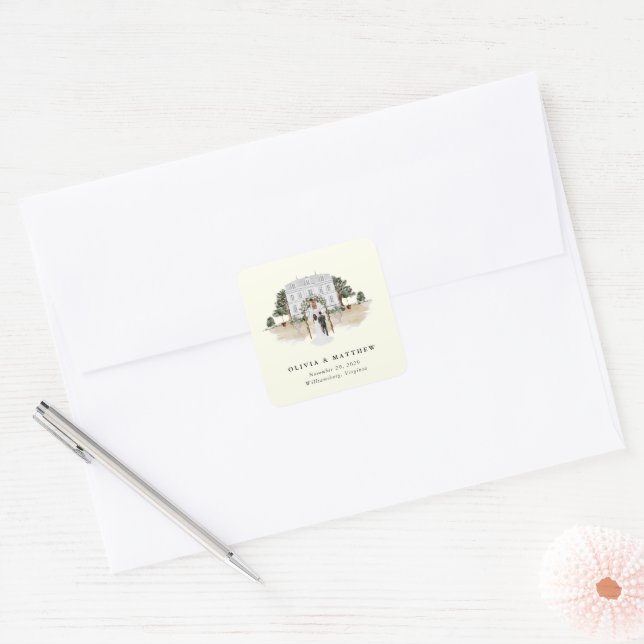Elegant Country Manor | Ranch Country Wedding  Square Sticker (Envelope)