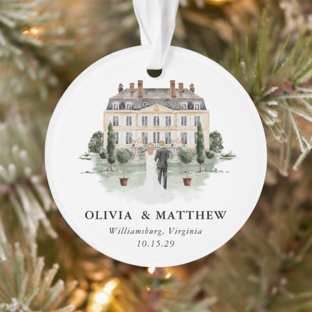 Elegant Country Manor Wedding Photo Keepsake  Ornament (Tree)