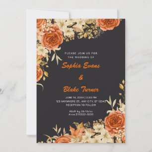 Elegant Country Orange Roses Grey Wedding Invitation