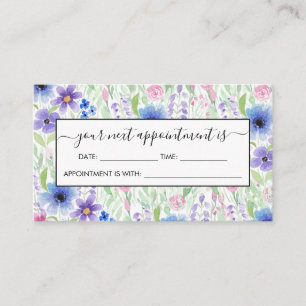 Elegant Country Pink Purple Blue Watercolor Flower Appointment Card