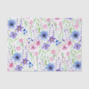 Elegant Country Pink Purple Blue Watercolor Flower Tissue Paper