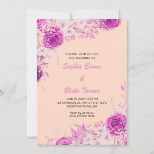 Elegant Country Pink Roses Orange Cream Wedding Invitation