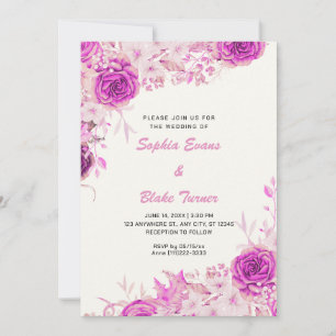 Elegant Country Pink Roses White Cream Wedding Invitation