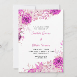 Elegant Country Pink Roses White Wedding Invitation