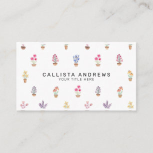 Elegant Country Potted Flowers Watercolor Pattern Business Card