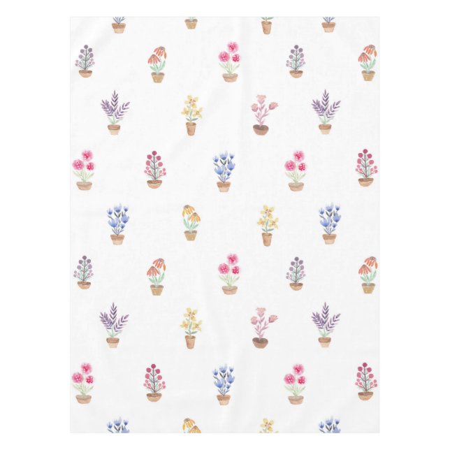Elegant Country Potted Flowers Watercolor Pattern Tablecloth (Front)
