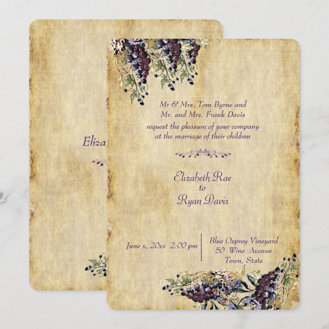 Elegant, Country Rustic, Vineyard Wedding Invitation (Front/Back)