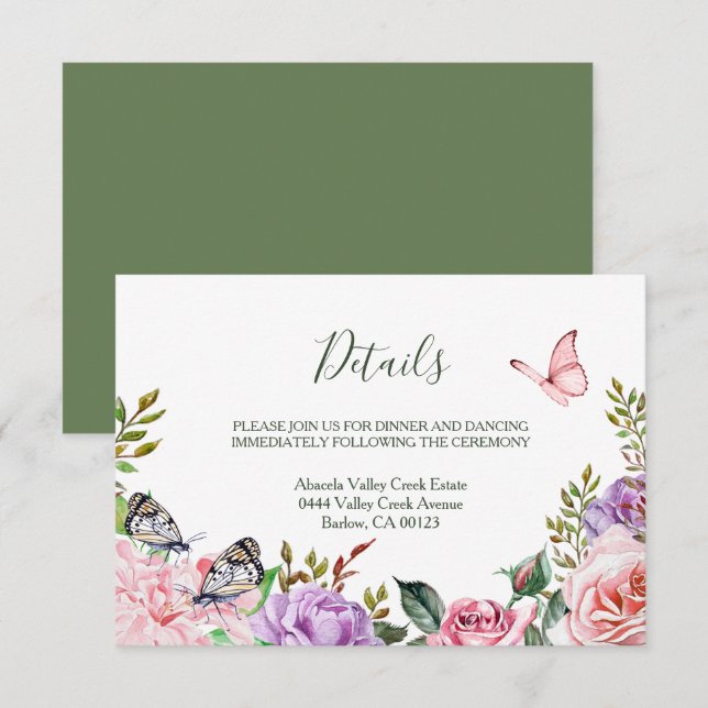 Elegant Country Spring Butterfly Floral Wedding Enclosure Card (Front/Back)