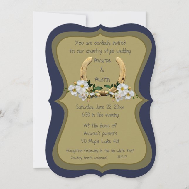 Elegant Country Style Navy and Gold Invitation (Front)