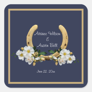 Elegant Country Style Navy and Gold Square Sticker