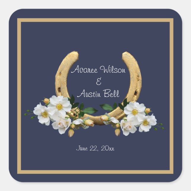 Elegant Country Style Navy and Gold Square Sticker (Front)