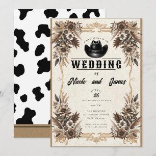 Elegant Country Western Cowboy Hat Floral Wedding Invitation